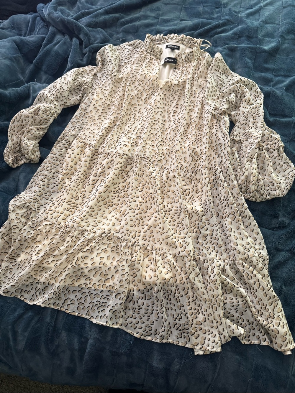 Express Cream Animal Print Ruffle dress